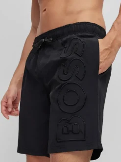 Badkleding*BOSS - Gevoerde zwembroek met walvis-logo Zwart