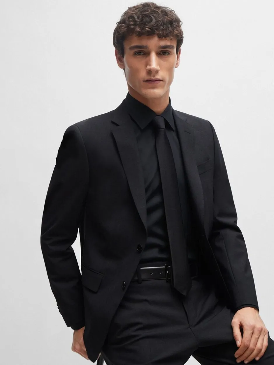 Formele Overhemden*BOSS - Joe Regular fit stretchy poplin Oxford-overhemd Zwart