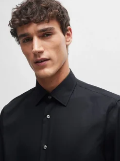 Formele Overhemden*BOSS - Joe Regular fit stretchy poplin Oxford-overhemd Zwart
