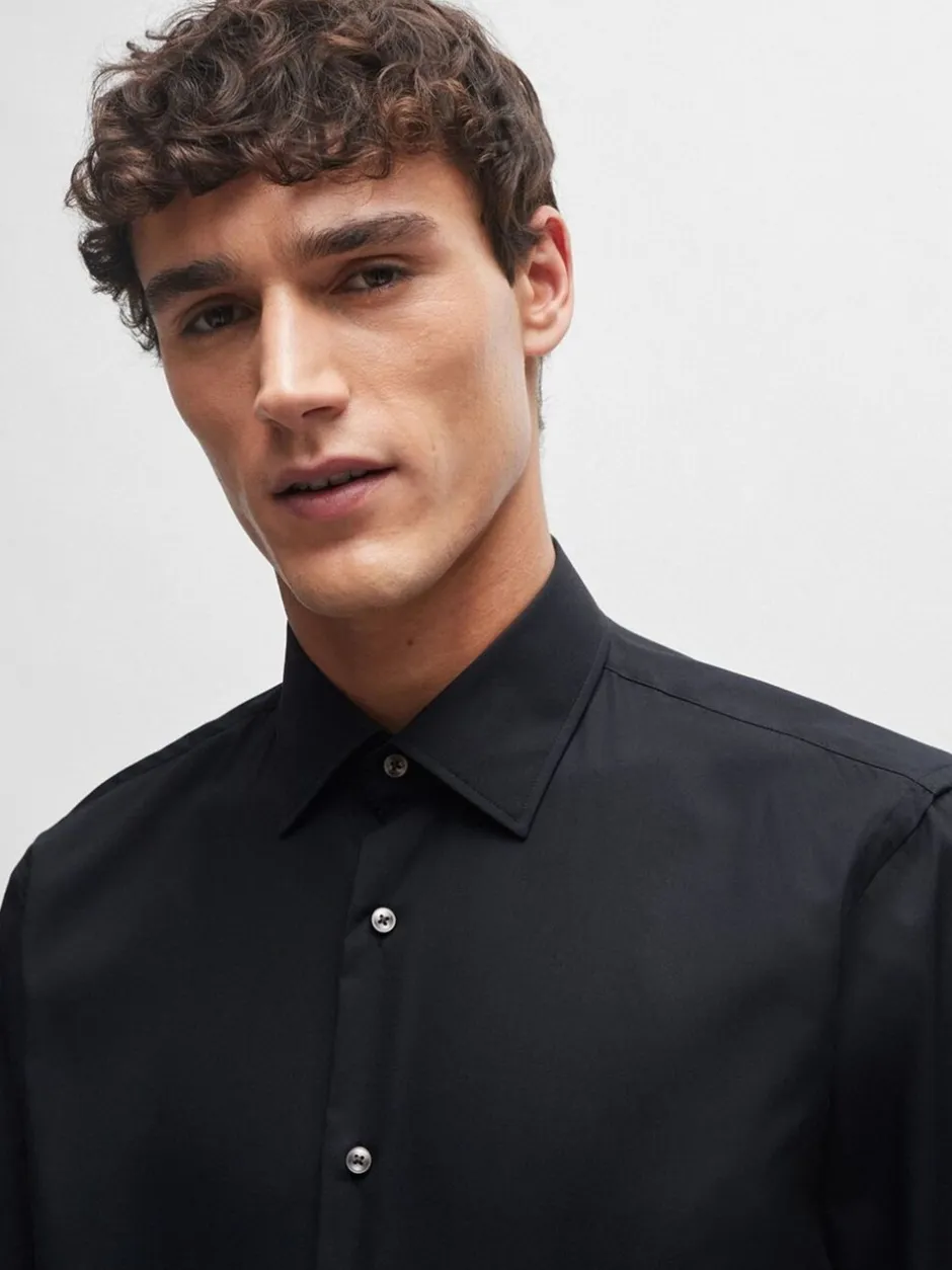 Formele Overhemden*BOSS - Joe Regular fit stretchy poplin Oxford-overhemd Zwart
