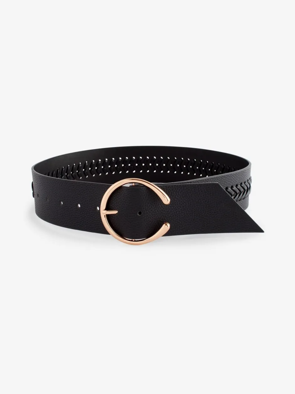 Ceintuurs|Next - Brede riem met vlechtdetail Zwart
