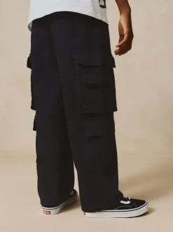 Broeken En Chino's|Next - Cargo broek van geweven twill-katoen (3-16jr) Zwart