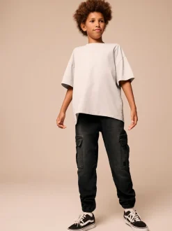 Jeans*Next - Cargo jeans met elastische taille (3-16 jr) Zwart