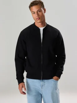 Jassen En Jacks|Next Zwart - Cotton Rich Full Zip Jersey Bomber Jacket