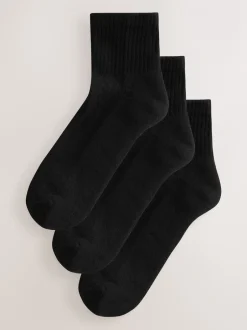 Sokken En Panty's|Next - Cushion Sole Ribbed Sport Cropped Ankle Socks 3 Pack With Arch Support Zwart