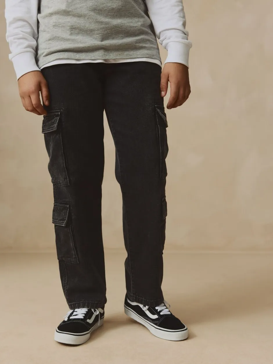 Jeans*Next Zwart - Denim cargojeans met meerdere zakken en 100% katoen (3 - 16 jr)