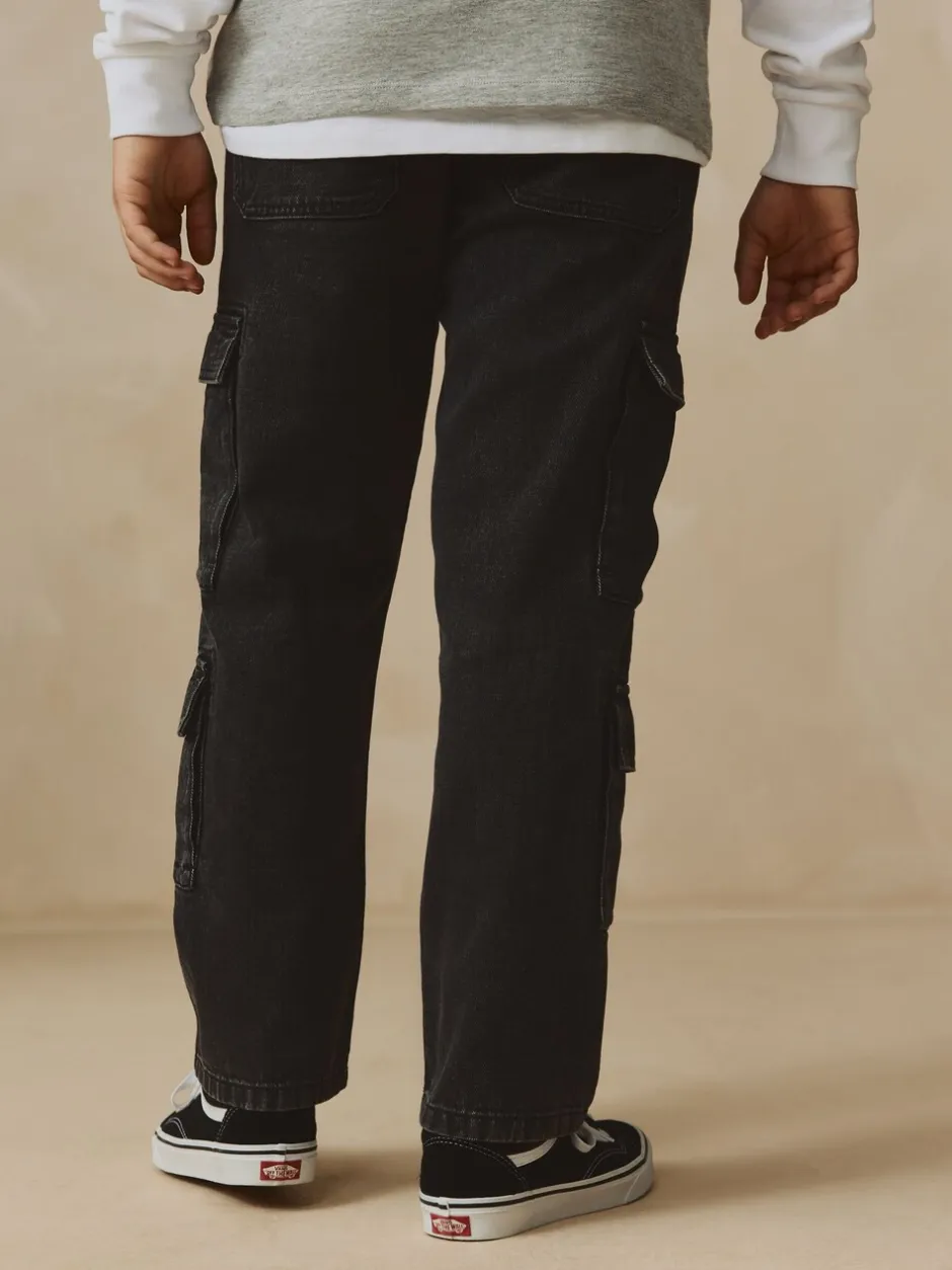 Jeans*Next Zwart - Denim cargojeans met meerdere zakken en 100% katoen (3 - 16 jr)