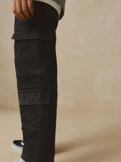 Jeans*Next Zwart - Denim cargojeans met meerdere zakken en 100% katoen (3 - 16 jr)
