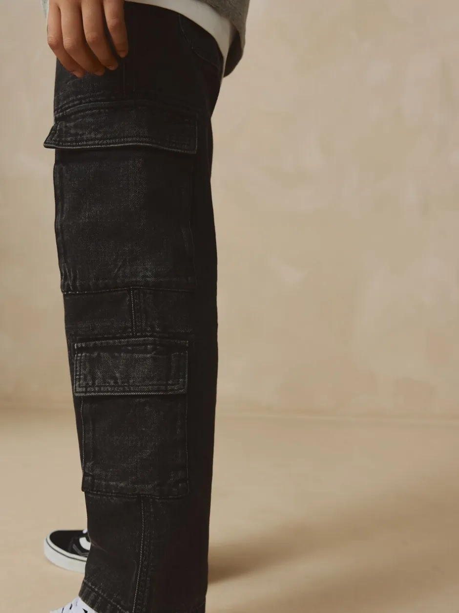 Jeans*Next Zwart - Denim cargojeans met meerdere zakken en 100% katoen (3 - 16 jr)