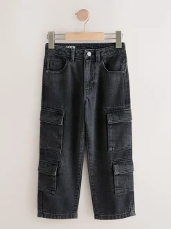 Jeans*Next Zwart - Denim cargojeans met meerdere zakken en 100% katoen (3 - 16 jr)