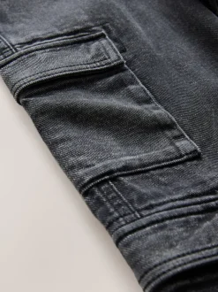 Jeans*Next Zwart - Denim cargojeans met meerdere zakken en 100% katoen (3 - 16 jr)