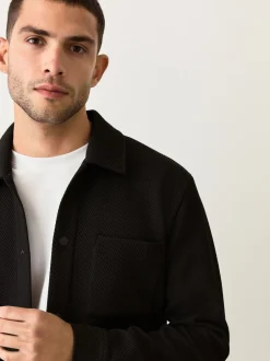 Formele Overhemden*Next - Diagonaal structuur Jersey Overshirt Zwart
