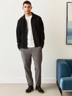 Formele Overhemden*Next - Diagonaal structuur Jersey Overshirt Zwart