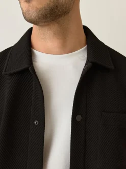 Formele Overhemden*Next - Diagonaal structuur Jersey Overshirt Zwart