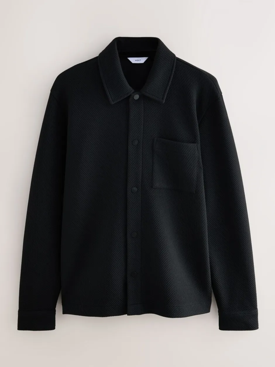Formele Overhemden*Next - Diagonaal structuur Jersey Overshirt Zwart