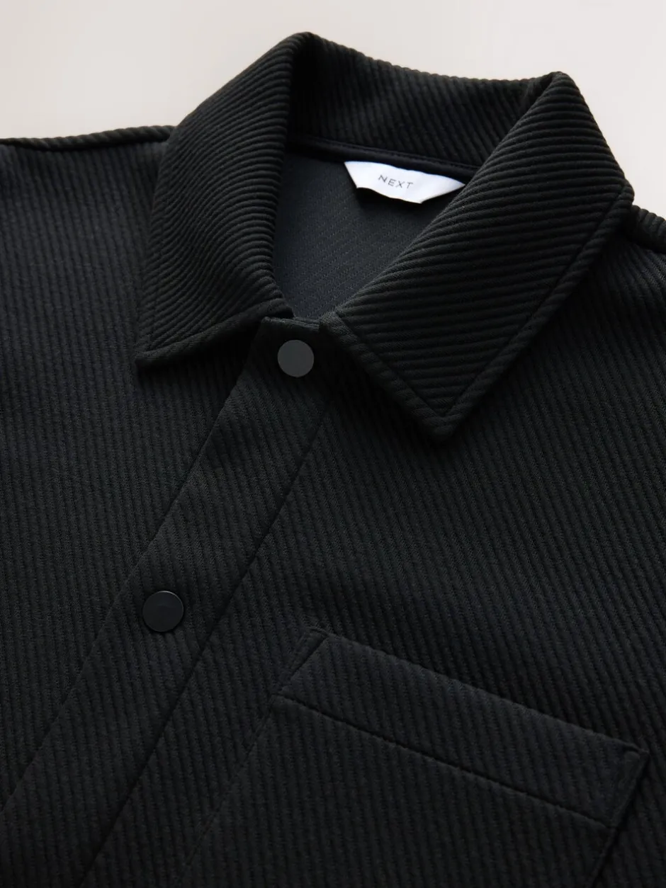 Formele Overhemden*Next - Diagonaal structuur Jersey Overshirt Zwart