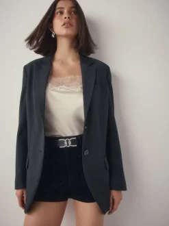 Ceintuurs|Next Zwart - Diamante Statement Buckle Regular Leather Belt