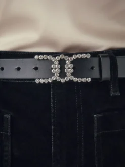 Ceintuurs|Next Zwart - Diamante Statement Buckle Regular Leather Belt