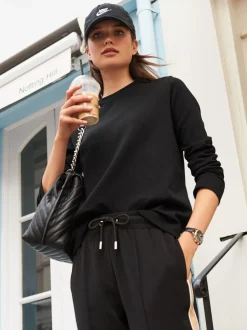 Tops En T-Shirts|Next Zwart - Dik T-shirt met lange mouwen en ronde hals