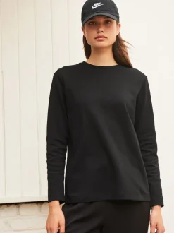 Tops En T-Shirts|Next Zwart - Dik T-shirt met lange mouwen en ronde hals
