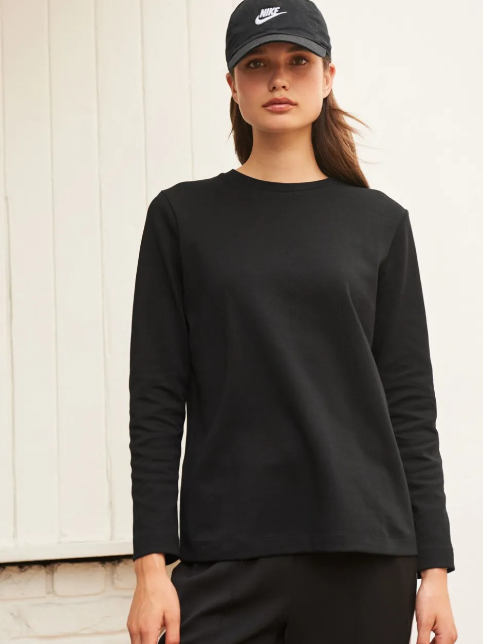 Tops En T-Shirts|Next Zwart - Dik T-shirt met lange mouwen en ronde hals