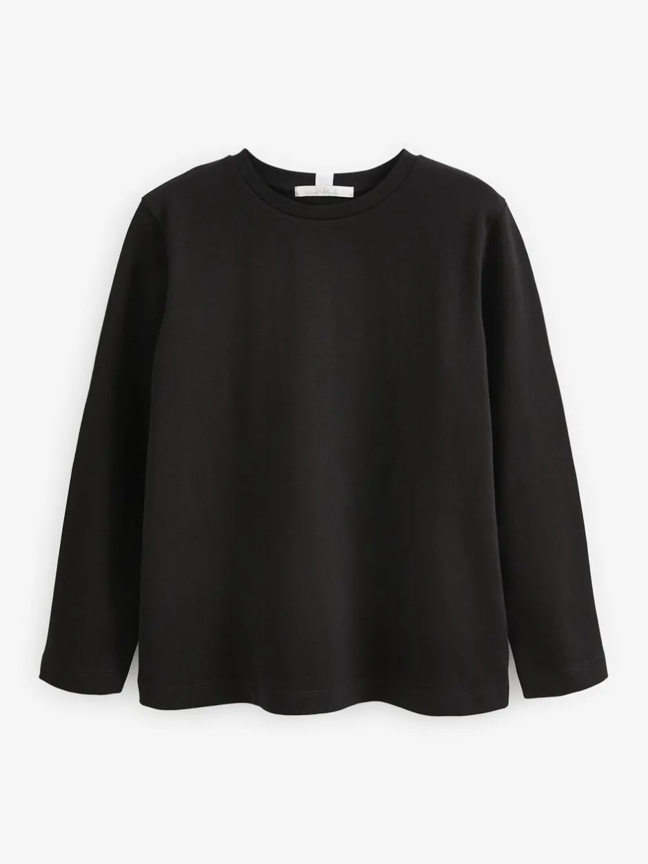 Tops En T-Shirts|Next Zwart - Dik T-shirt met lange mouwen en ronde hals
