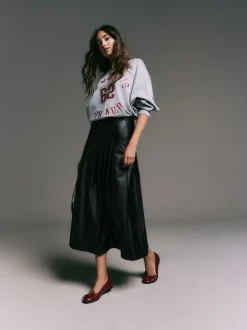 Rokken*Next - Faux Leather Midi Kilt Skirt Zwart
