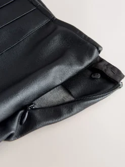Rokken*Next - Faux Leather Midi Kilt Skirt Zwart