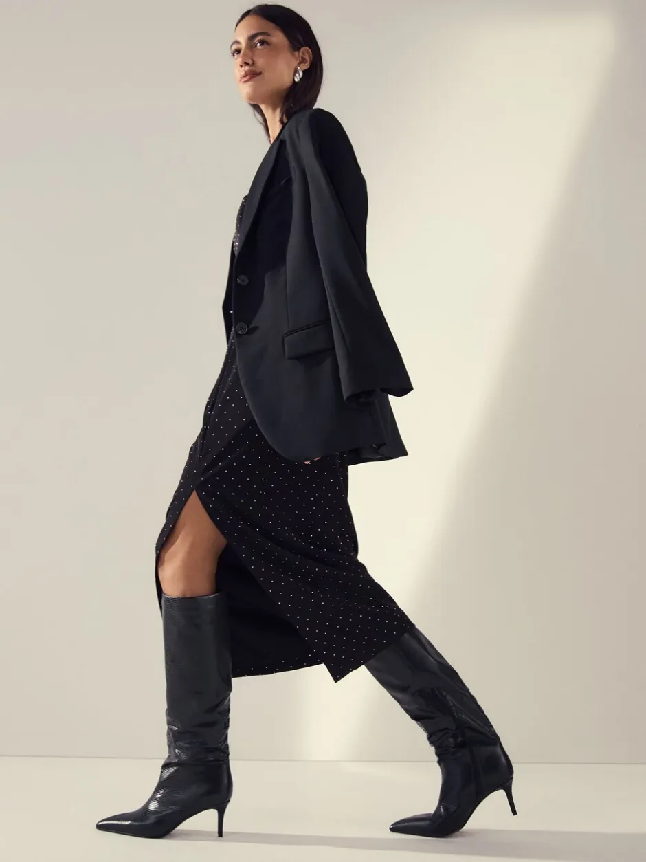 Boots*Next - Forever Comfort® - Kniehoge laarzen met spitse neus en slappe hak Zwart