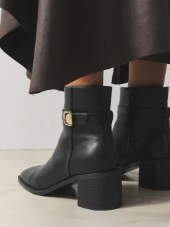 Boots|Next Zwart - Forever Comfort® Buckle Trim Block Heel Ankle Boots