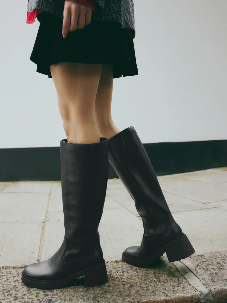 Ruimvallend En Extraruimvallend|Boots*Next Zwart - Forever Comfort® Chunky Heeled Round Toe Knee High Boots