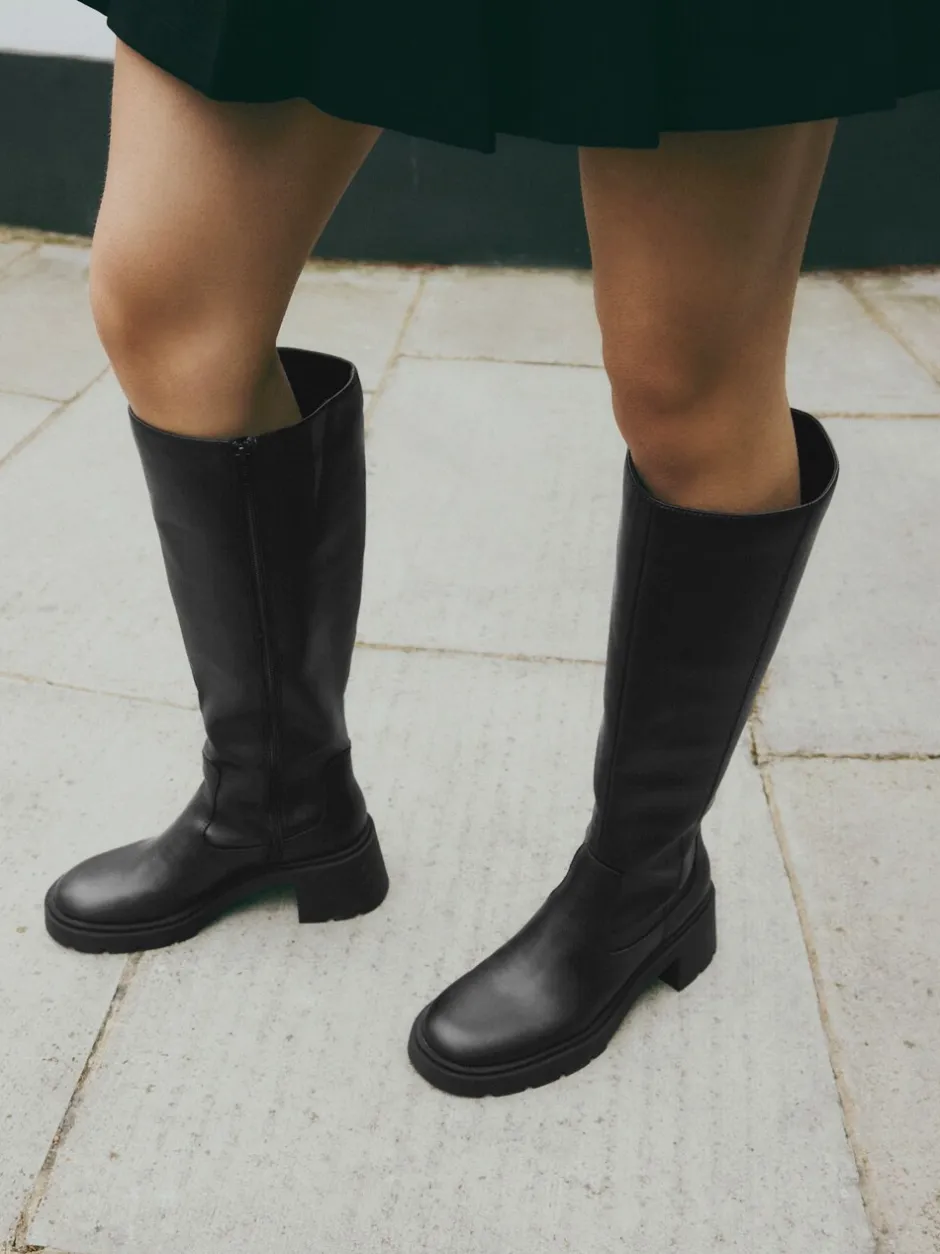 Ruimvallend En Extraruimvallend|Boots*Next Zwart - Forever Comfort® Chunky Heeled Round Toe Knee High Boots
