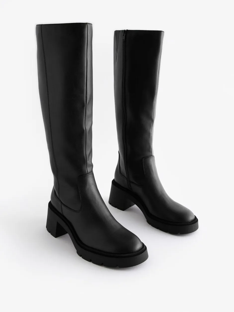 Ruimvallend En Extraruimvallend|Boots*Next Zwart - Forever Comfort® Chunky Heeled Round Toe Knee High Boots