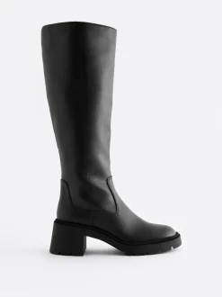 Ruimvallend En Extraruimvallend|Boots*Next Zwart - Forever Comfort® Chunky Heeled Round Toe Knee High Boots