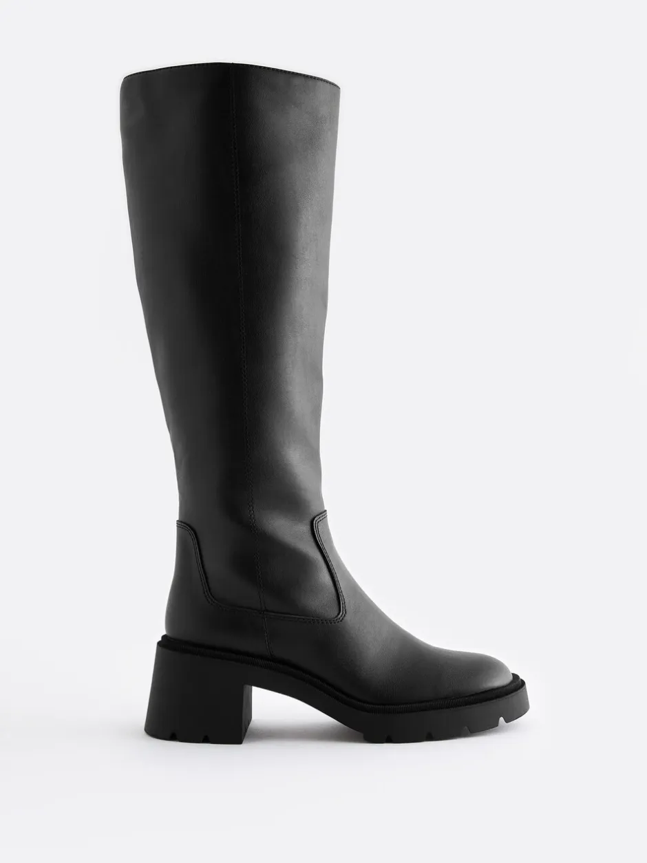 Ruimvallend En Extraruimvallend|Boots*Next Zwart - Forever Comfort® Chunky Heeled Round Toe Knee High Boots