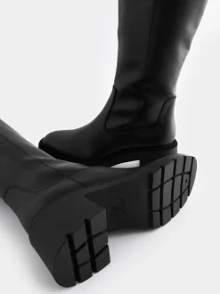 Ruimvallend En Extraruimvallend|Boots*Next Zwart - Forever Comfort® Chunky Heeled Round Toe Knee High Boots