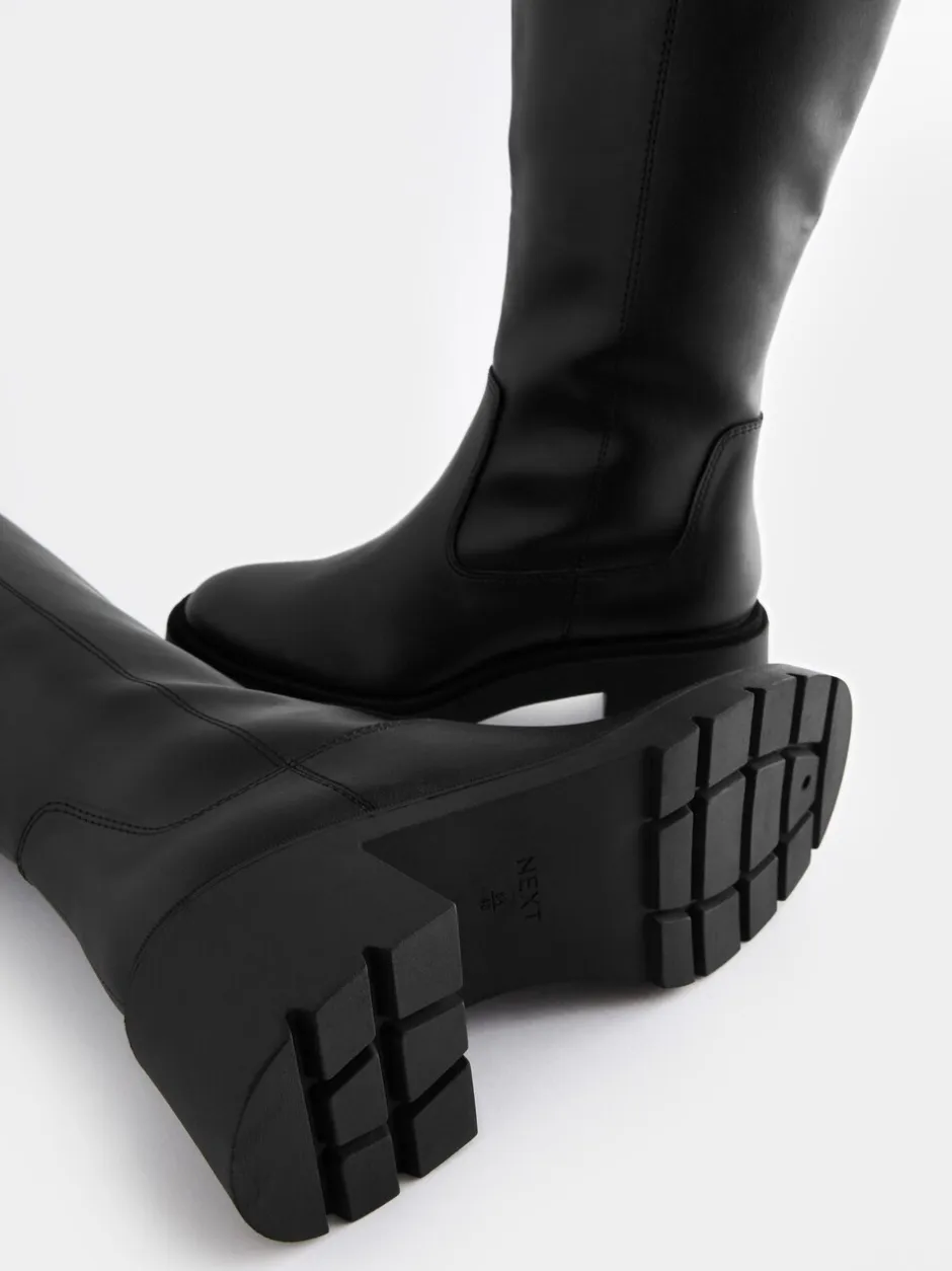 Ruimvallend En Extraruimvallend|Boots*Next Zwart - Forever Comfort® Chunky Heeled Round Toe Knee High Boots