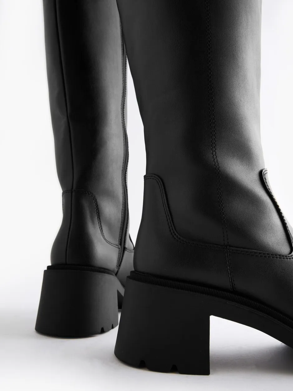 Ruimvallend En Extraruimvallend|Boots*Next Zwart - Forever Comfort® Chunky Heeled Round Toe Knee High Boots