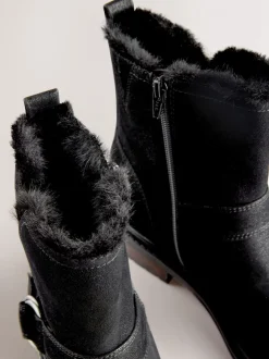 Ruimvallend En Extraruimvallend|Boots|Next - Forever Comfort® Faux Fur Hardware Ankle Boots Zwart