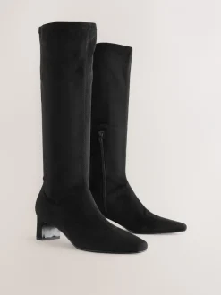 Ruimvallend En Extraruimvallend|Boots*Next - Forever Comfort® kniehoge soklaarzen met afgeronde spitse neus Zwart