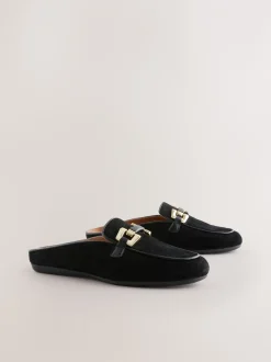 Lage Schoenen*Next - Forever Comfort® Leather Hardware Trim Detail Loafer Mules Zwart