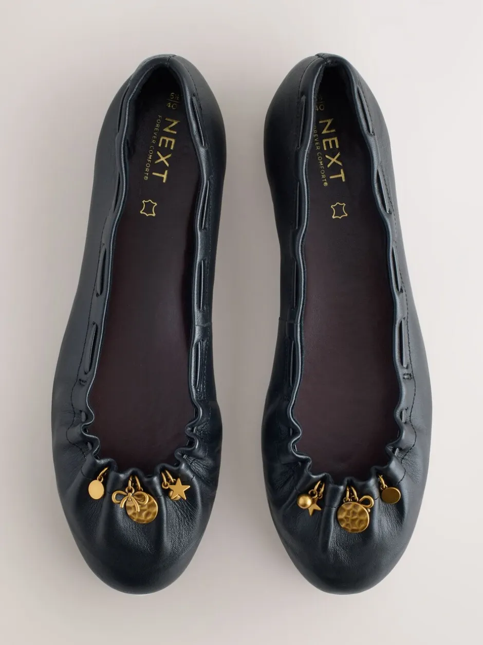 Lage Schoenen*Next - Forever Comfort® Leather Ruched Charm Ballet Flats Zwart