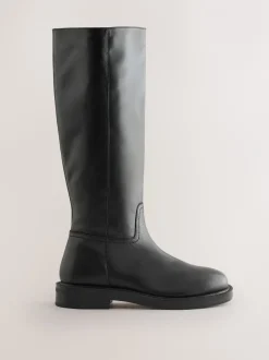 Ruimvallend En Extraruimvallend|Boots|Next - Forever Comfort® leren kniehoge laarzen met ronde neus en plateauzool Zwart