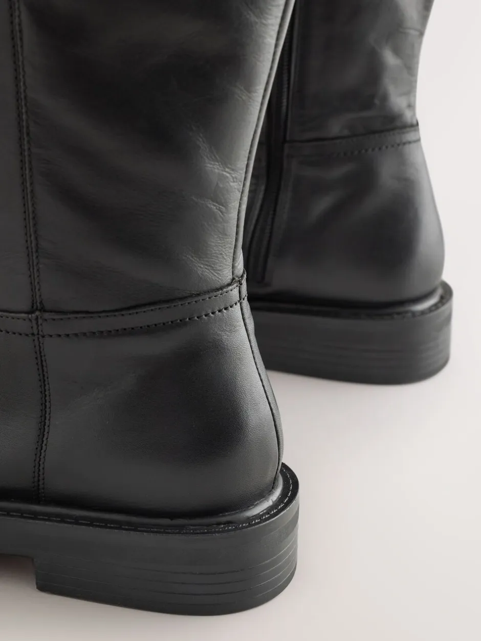 Ruimvallend En Extraruimvallend|Boots|Next - Forever Comfort® leren kniehoge laarzen met ronde neus en plateauzool Zwart