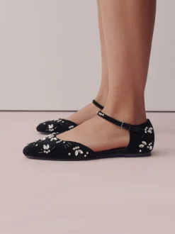 Lage Schoenen*Next Zwart - Forever Comfort® Velvet Embellished Two Part Closed Toe Shoes