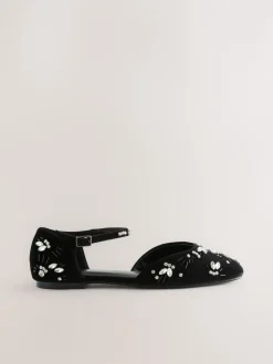 Lage Schoenen*Next Zwart - Forever Comfort® Velvet Embellished Two Part Closed Toe Shoes