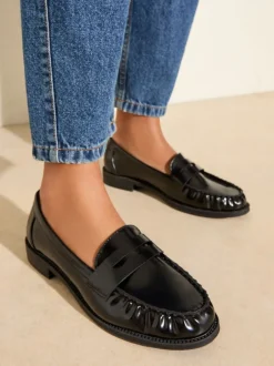 Lage Schoenen*Friends Like These - Flat Ruched Comfort Slip On Penny Loafers Zwart