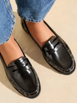 Lage Schoenen*Friends Like These - Flat Ruched Comfort Slip On Penny Loafers Zwart