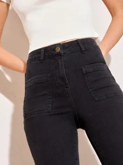 Jeans|Friends Like These Zwart - jeans met zakken, hoge taille en uitlopende pijpen
