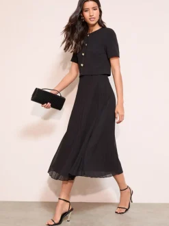 Jurken*Friends Like These - Button Down 2-In-1 Pleated Dress Zwart